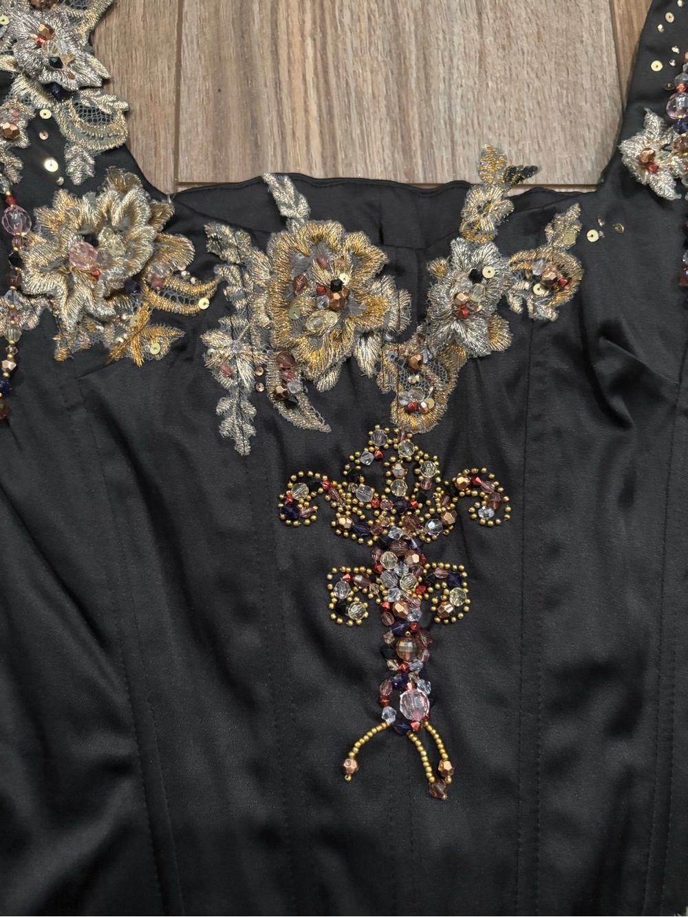 New Vintage Y2K Black & Gold Beaded & Embroidered Fairy Corset Top by Mandalay - Picture 7 of 12